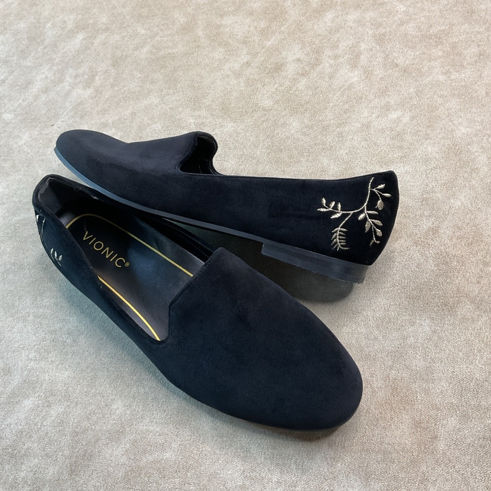 Vionic Willa Flat Loafers Womens 9 Black Velvet Suede Slip On Comfort Shoes - Picture 12 of 13